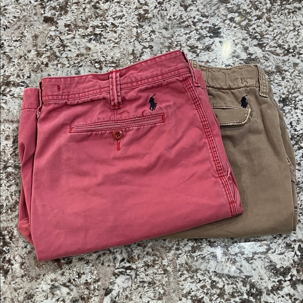 Shorts Men’s Chino Polo by Ralph Lauren Red and Tan. Pair Sold Together.